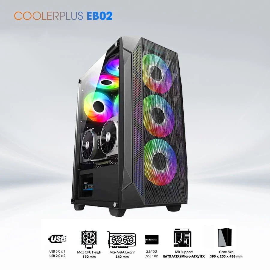 Vỏ thùng Coolerplus CPC-EB02 to lắp đua Xeon ( Sẵn 3 Fan Led )