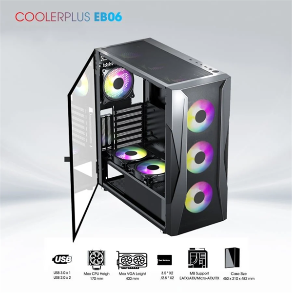 Vỏ thùng Coolerplus CPC-EB06 to lắp đua Xeon ( Sẵn 3 Fan Led )