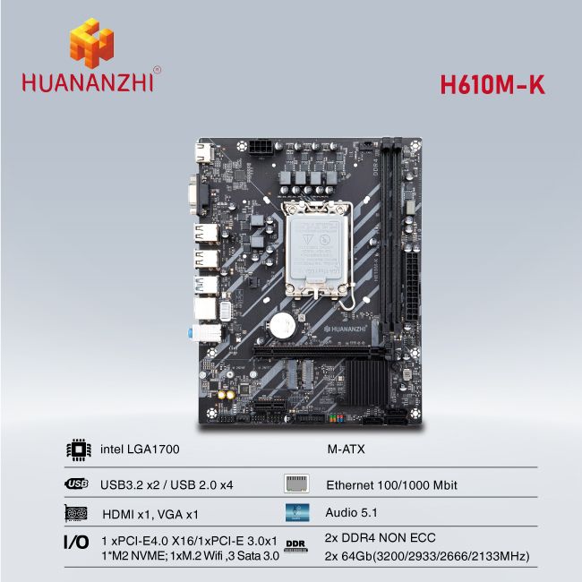 Bo mạch chủ Huananzhi H610M-K