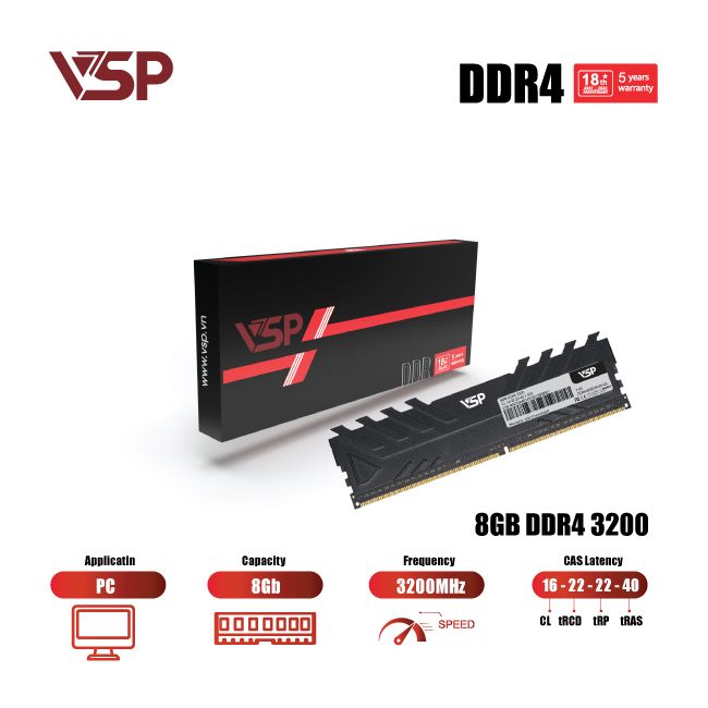 Bộ nhớ trong VSP 8GB DDR4 3200 tản nhiệt