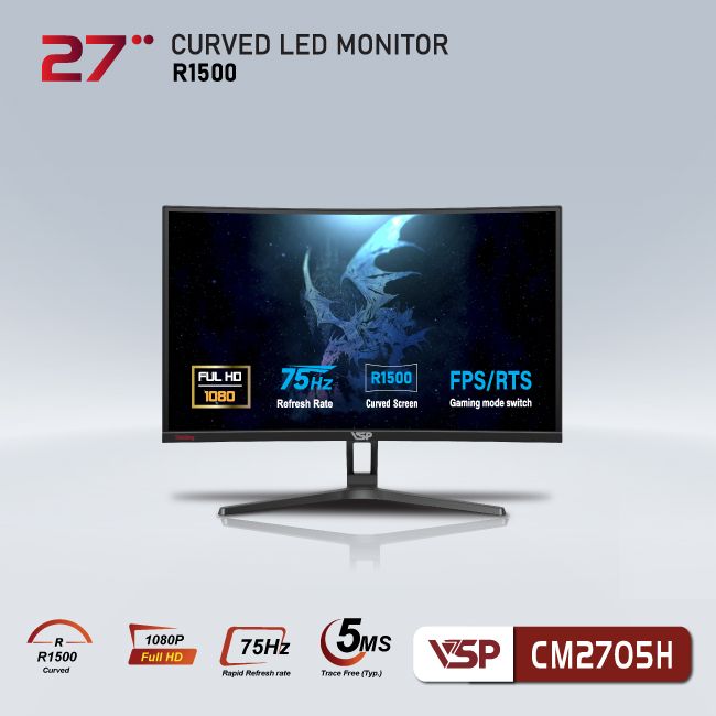 Màn Hình Cong VSP CM2705H 27inch/ FHD/ 75Hz/ HDMI/ VGA/ Loa