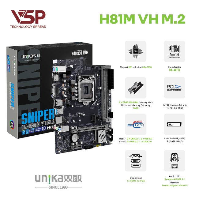 Bo mạch chủ VSP H81M UNIKA VH M2	